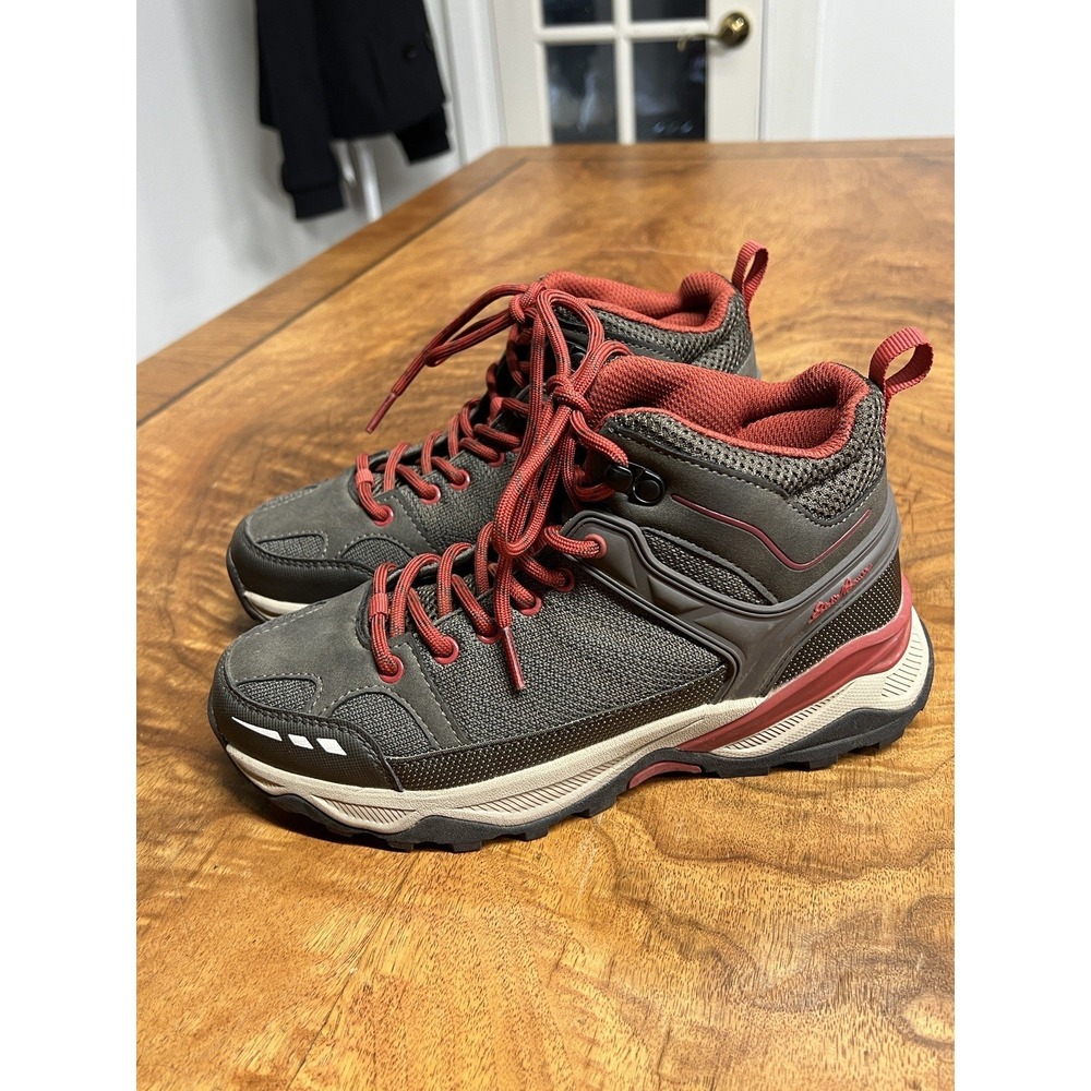 Eddie Bauer Crater Lake Mid Gray Red Women's 6 Waterproof Hiking Boots Walking‎
